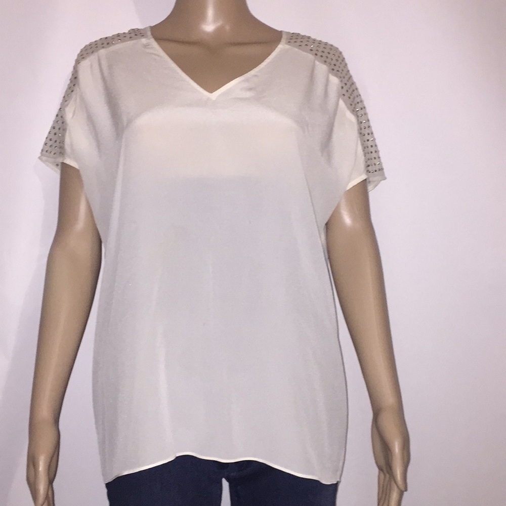 Rebecca Taylor V neck embellished silk top Sz 4
